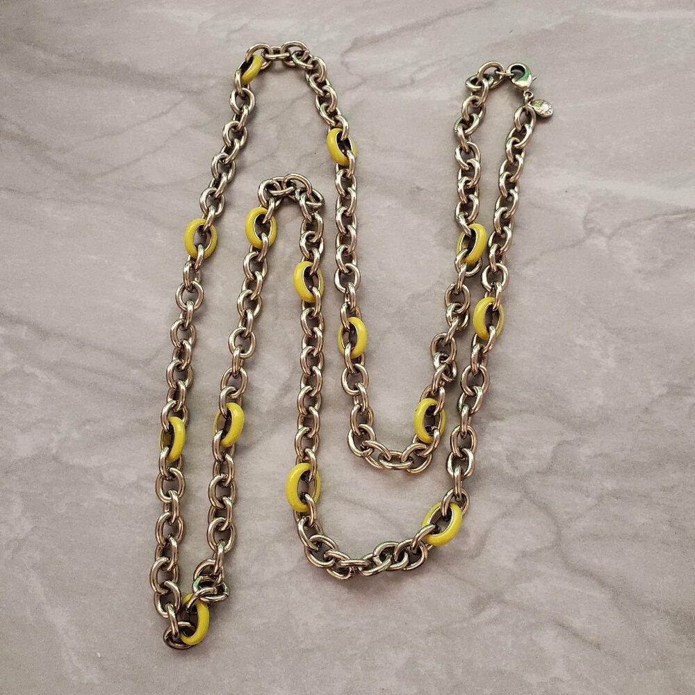💛 J.Crew Yellow Enamel Gold Mini Link Modern Layer Long Necklace 💛
